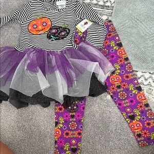 Emily Rose Halloween Striped Pumpkin Set with Purple Tutu bin 1
